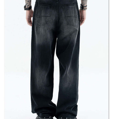 Straight Loose Fit Denim Jeans model showing back view with relaxed style and straight-leg cut.