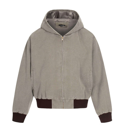 Color-Blocking Cotton Jacket – Loose Fit in faded gray with hood and ribbed cuffs.