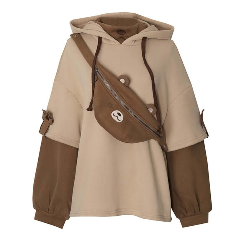 Model wearing Brown graphic hoodie by Grozavu