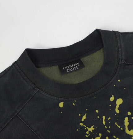 Ripped Gradient Long Sleeve TShirt collarless design with ripped pattern and abstract gradient print