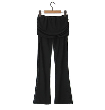 Mesh Slim Fit Hip Hugging Pants showcasing a stylish black design with flared legs and a comfortable fit.
