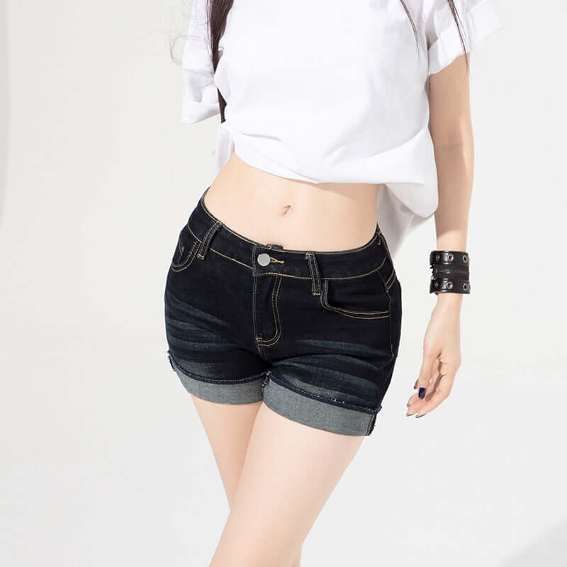 Black low rise cuffed shorts with Grozavu logo