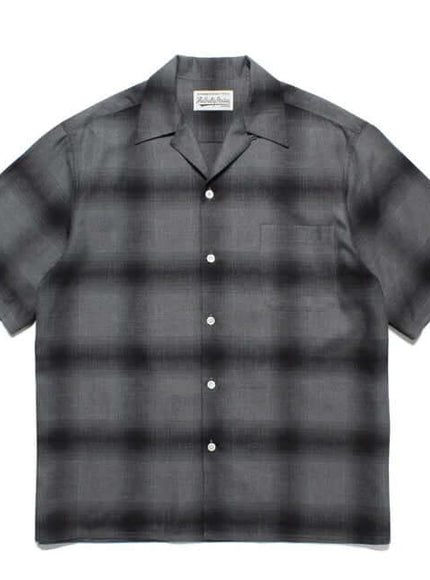 Back view of blue check lapel shirts by Grozavu