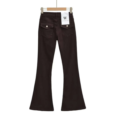 Retro Low Waist Flared Denim Pants showing the back view with flared legs and button closure.
