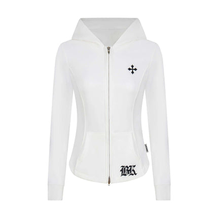 Back view of Gray letter cross zipper cardigan by Grozavu