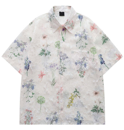 Floral Turn-Down Collar Shirt – Loose Fit featuring vibrant floral pattern and relaxed fit for summer style.