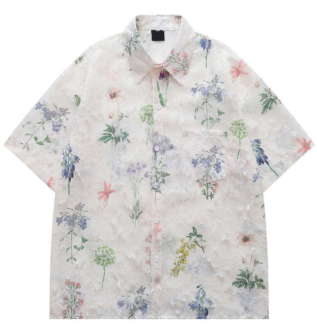 Floral Turn-Down Collar Shirt – Loose Fit featuring vibrant floral pattern and relaxed fit for summer style.
