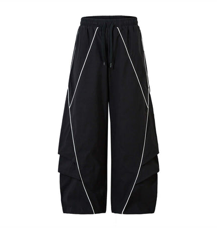 Tape Decorated Casual Wide-Leg Pants featuring contrast tape accents and clean stripe detailing.