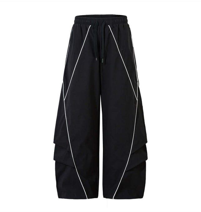Tape Decorated Casual Wide-Leg Pants featuring contrast tape accents and clean stripe detailing.