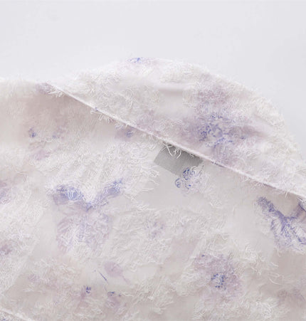 Butterfly Jacquard Printed Shirt close-up of collar and fabric details with a pastel butterfly pattern.