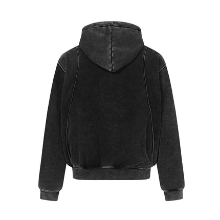 American Retro Washed Hoodie – Loose Fit back view showing the hood and relaxed fit in black.