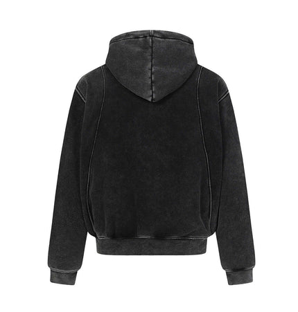 American Retro Washed Hoodie – Loose Fit back view showing the hood and relaxed fit in black.
