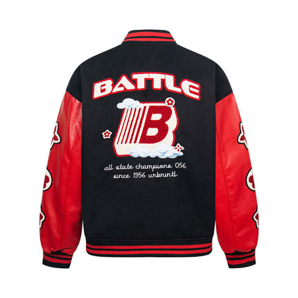 Veste de baseball en patchwork avec manches en cuir