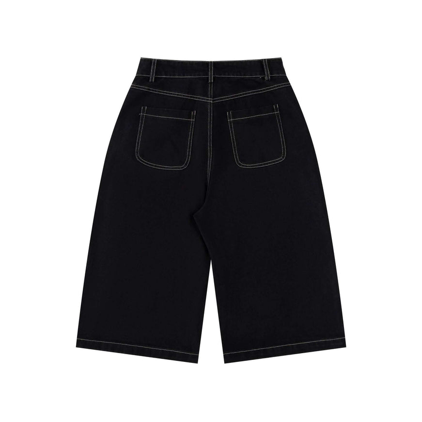 Black rhinestone symbol denim shorts pants with Grozavu logo