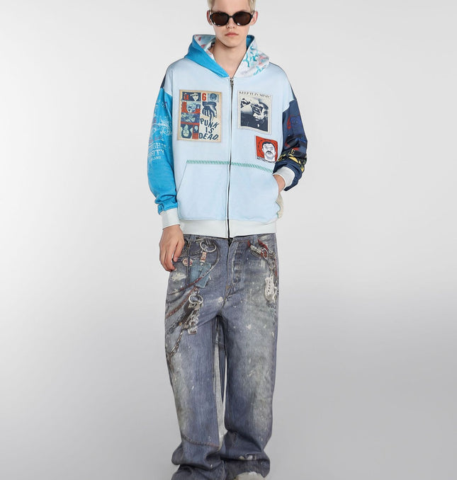 Hanorac cu fermoar imprimat – Croială lejeră