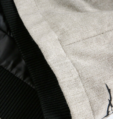 Graffiti Faux Fur Collar Coat – Loose Fit showing close-up of the fabric texture and ribbed collar detail.