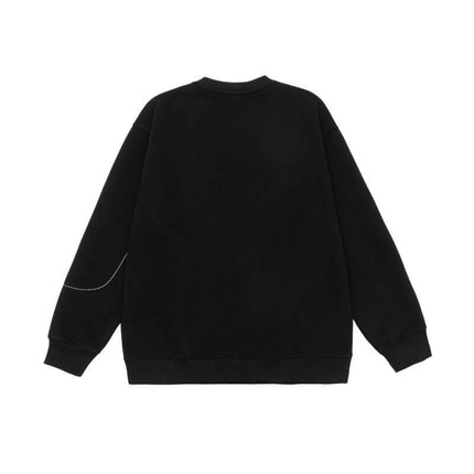 Back view of the Round Neck Letter Print Hoodie – Loose Fit in black, showcasing its simple design and loose fit.