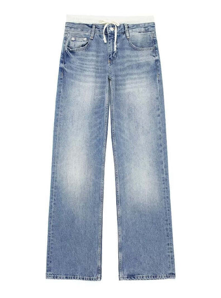 Model wearing Denim Blue waist splicing by Grozavu