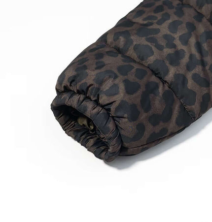 Hooded Zipper Cotton Jacket featuring a close-up of the leopard print sleeve design, showcasing premium hand-sewn craftsmanship.