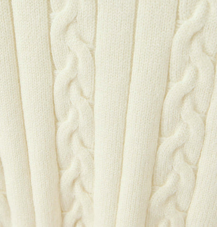 Off-Shoulder Twists Slim Knit Sweater textured fabric with Fried Dough Twists pattern in soft cream color.