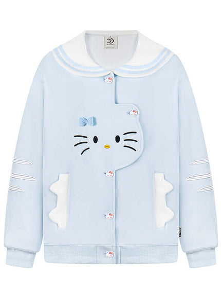 White cat navy collar jacket coat with Grozavu logo