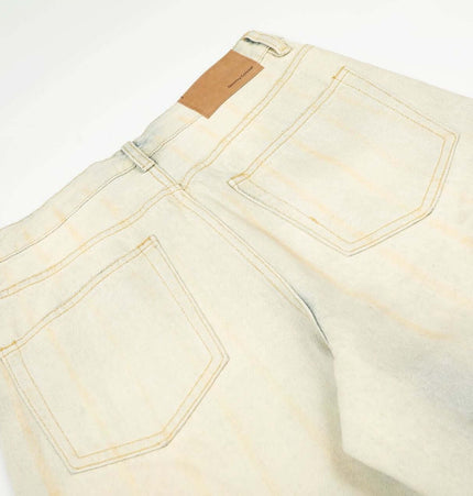 Vintage Cat-Scratch Denim Pants back view showcasing classic whisker wash and pockets.