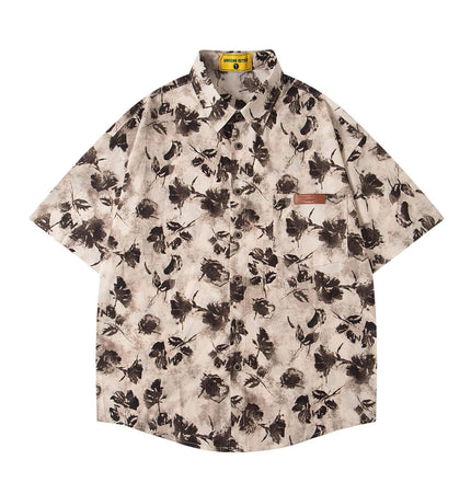 Floral Print Short Sleeve Shirt – Loose Fit featuring a vintage floral pattern and classic collar, perfect for summer outfits.