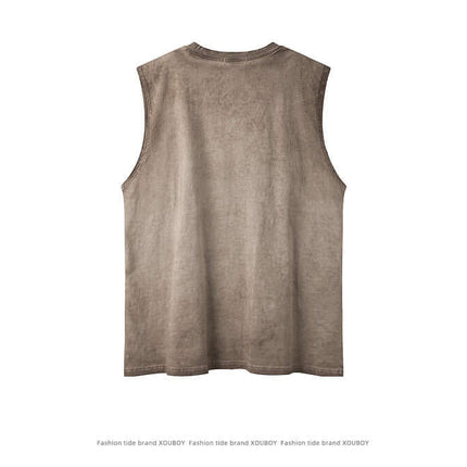 Back view of Cartoon Print Cotton Tank Top – Loose Fit in a solid brown color, sleeveless for summer fashion.