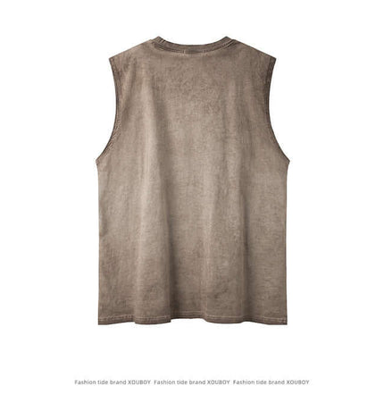 Back view of Cartoon Print Cotton Tank Top – Loose Fit in a solid brown color, sleeveless for summer fashion.