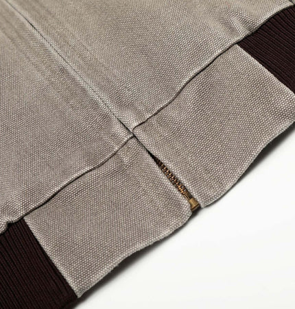 Close-up of the Color-Blocking Cotton Jacket – Loose Fit showing topstitching and zipper details.