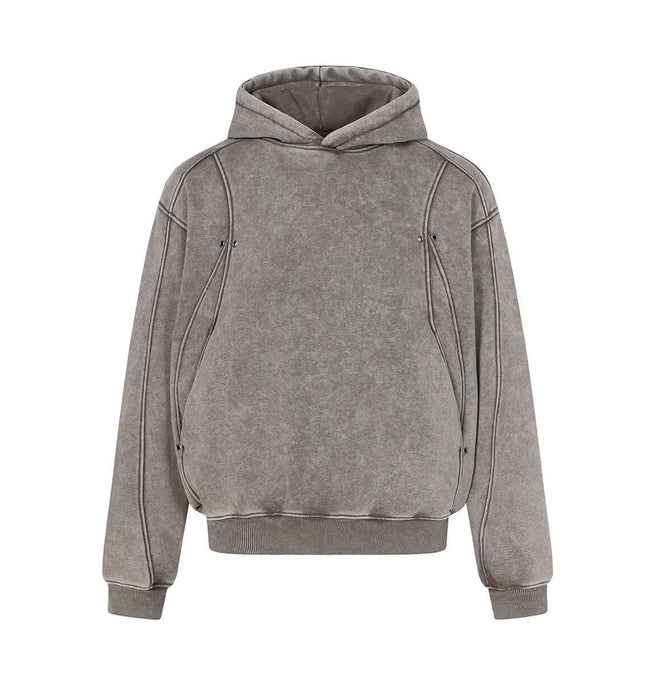 American Retro Washed Hoodie – Loose Fit in grey with hood and relaxed fit design.