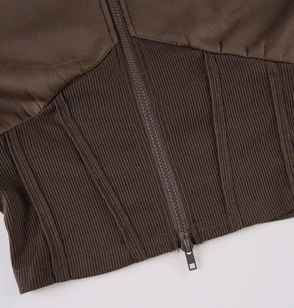 Solid Color Zip Hoodie – Casual Fit showing the zipper and fabric detail of the brown hoodie jacket.