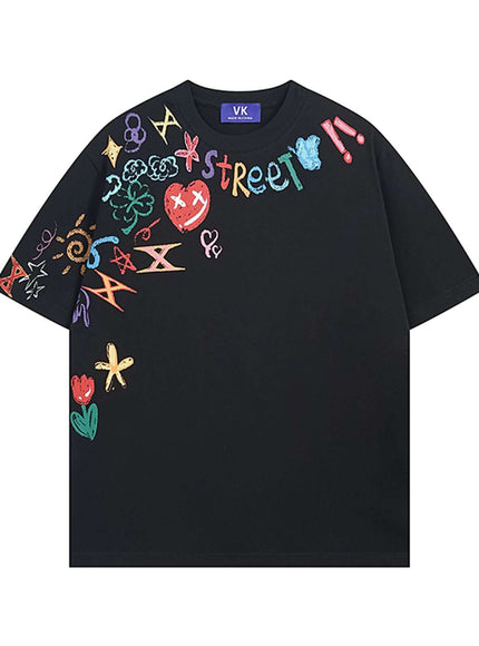 Black fun graffiti print cotton top with Grozavu logo
