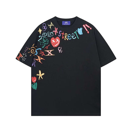 Black fun graffiti print cotton top with Grozavu logo