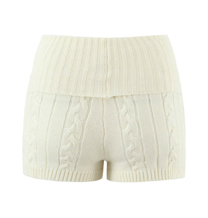 Casual Slim Fit Patterned Wool Shorts featuring a unique cable knit design in a light cream color.