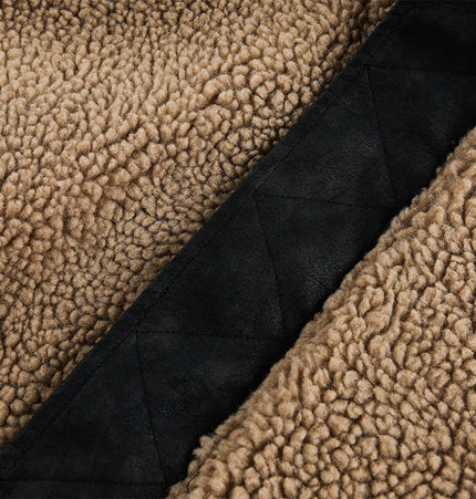 Lamb Wool Cotton Double-Sided Jacket fabric detail showcasing cozy fleece lining and splicing design.