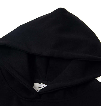 Cross Embroidered Hoodie – Loose Fit black hoodie with a hood and relaxed fit showcasing minimalist design details.