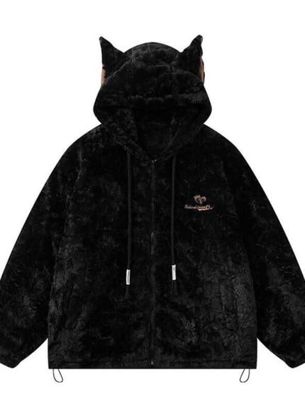 Back view of White fur collar cat ear jacket by Grozavu