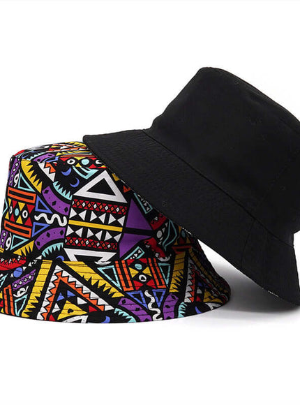 patterned bucket hat with Grozavu logo