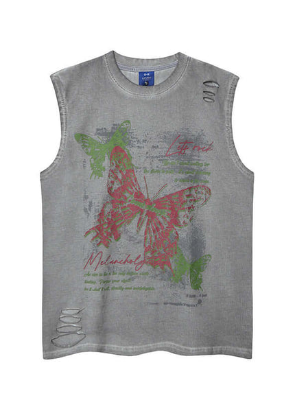 Back view of Black distressed butterfly print crew neck by Grozavu