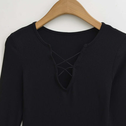 Camiseta de Manga Larga Ajustada con Tirantes y Escote en V