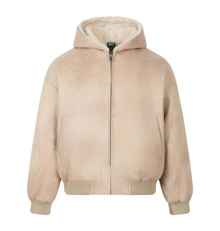 Fur Collar Hooded Winter Jacket – Loose Fit in soft beige with fur lining and relaxed fit, perfect for cold-weather style.
