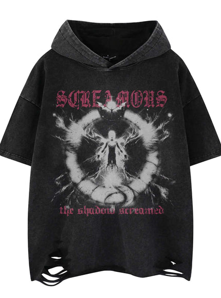 Exclusive Dark Print Distressed Hooded Top urban aesthetic - Image 6