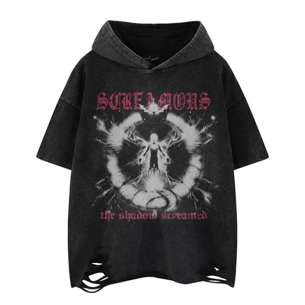 Exclusive Dark Print Distressed Hooded Top urban aesthetic - Image 6