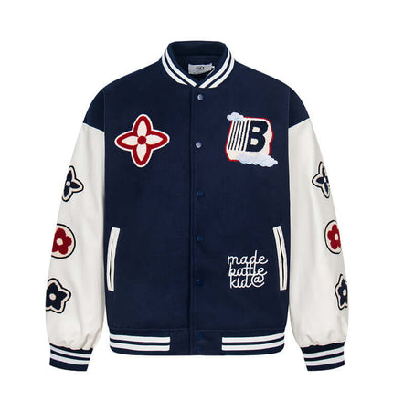 Jachetă de baseball din piele cu mâneci patchwork