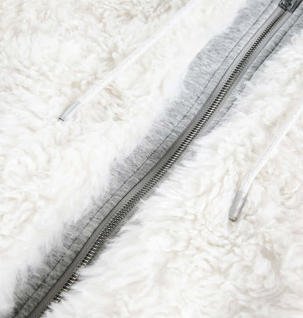 Wool Warm Cotton Coat – Loose Fit texture close-up showing soft fleece and zipper details.