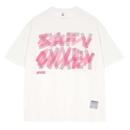 Back view of White short sleeve t-shirt oversize letters by Grozavu