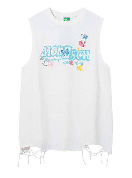 Black butterfly letter embroidery vest top with Grozavu logo