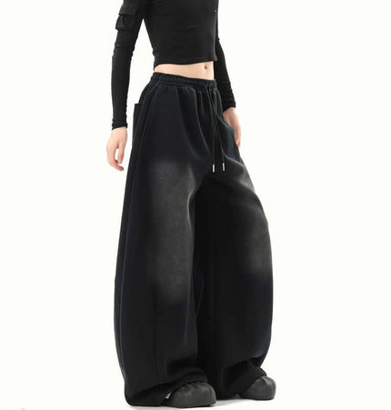 Washed Letter Sweatpants - Loose Fit in bold streetwear style, featuring a wide-leg silhouette and comfortable drawstring closure.