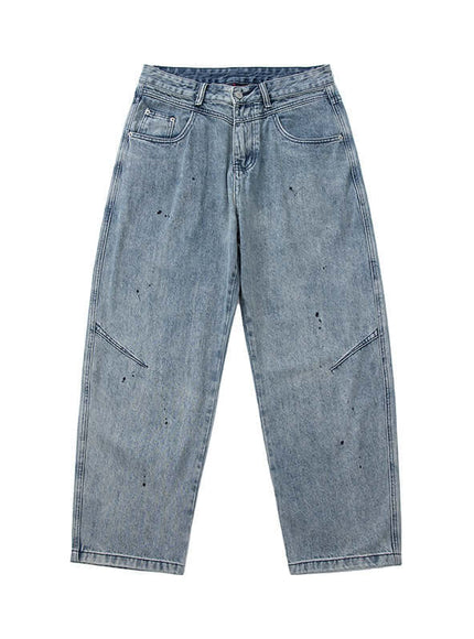 Model wearing Blue painted washed distressed jeans by Grozavu